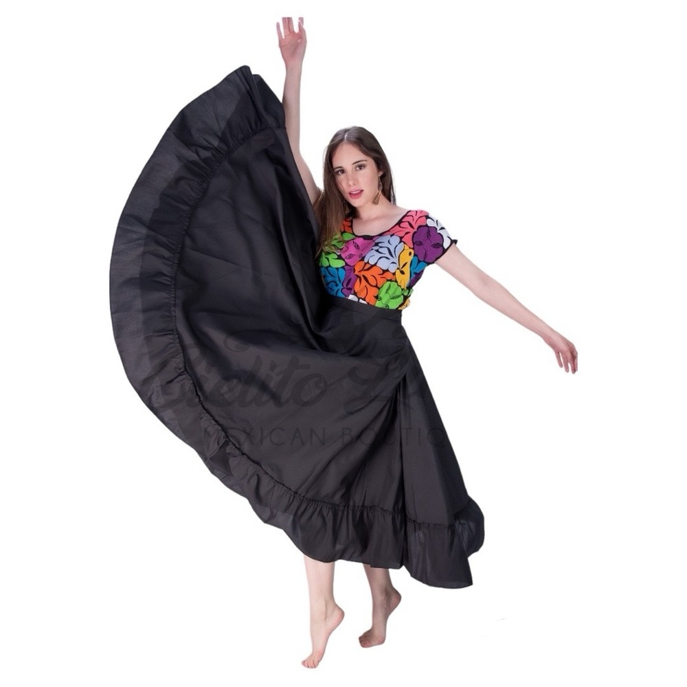 Mexican Folklorico Black Un Vuelo Skirt